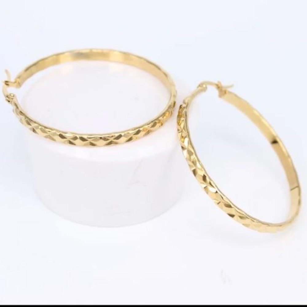 NEW 18K Yellow Gold Hoop Earrings - Picture 5 of 6